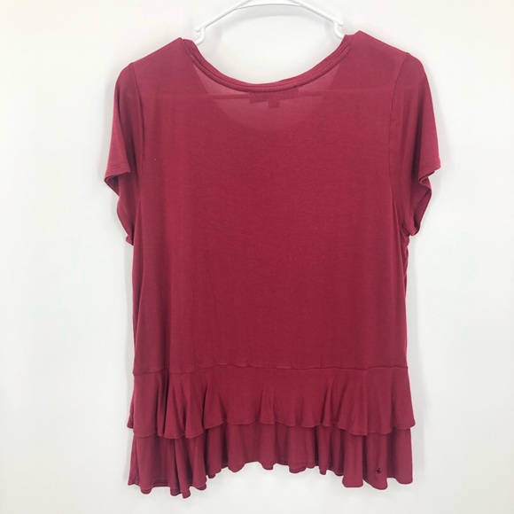 Loft Shirt Ruffle Hem Peplum Shirt Maroon Red L - Picture 2 of 4